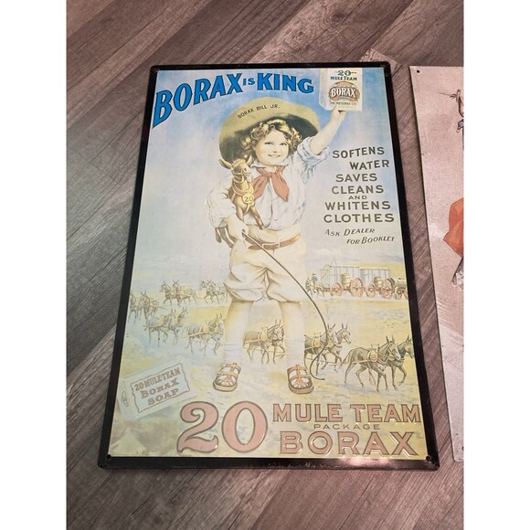 Vintage Theme Original Borax is King 20 Mule & Clothes Line Tin Signs Lot/2 - Picture 2 of 8